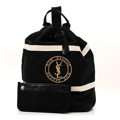 Saint Laurent Canvas Rive Gauche Drawstring Backpack Black White 3 of 15
