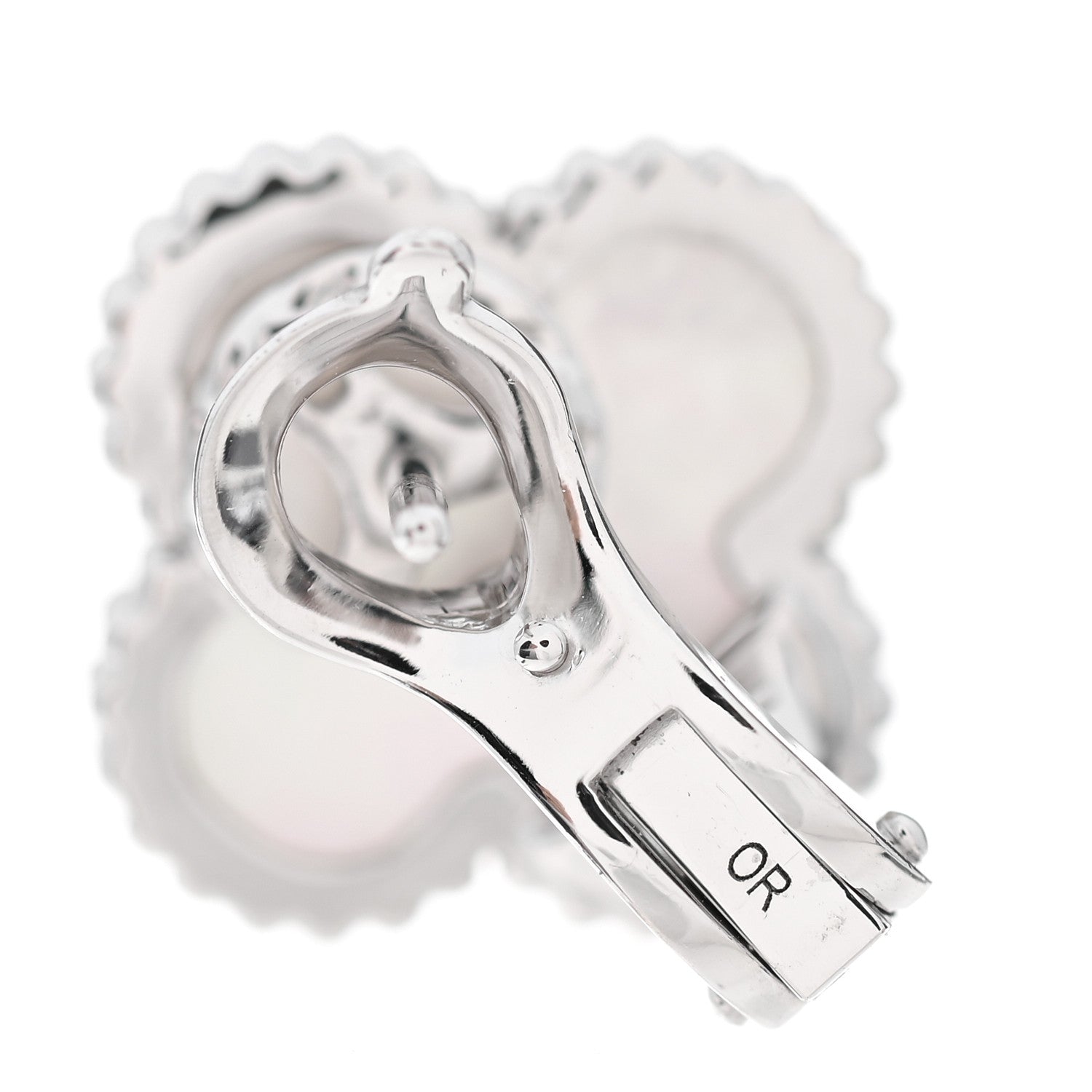 Van Cleef & Arpels 18K White Gold Mother of Pearl Vintage Alhambra Earrings 5 of 6