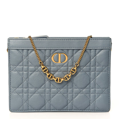 Christian Dior Calfskin Cannage Caro Zipped Pouch With Chain Cloud Blue 1 of 8