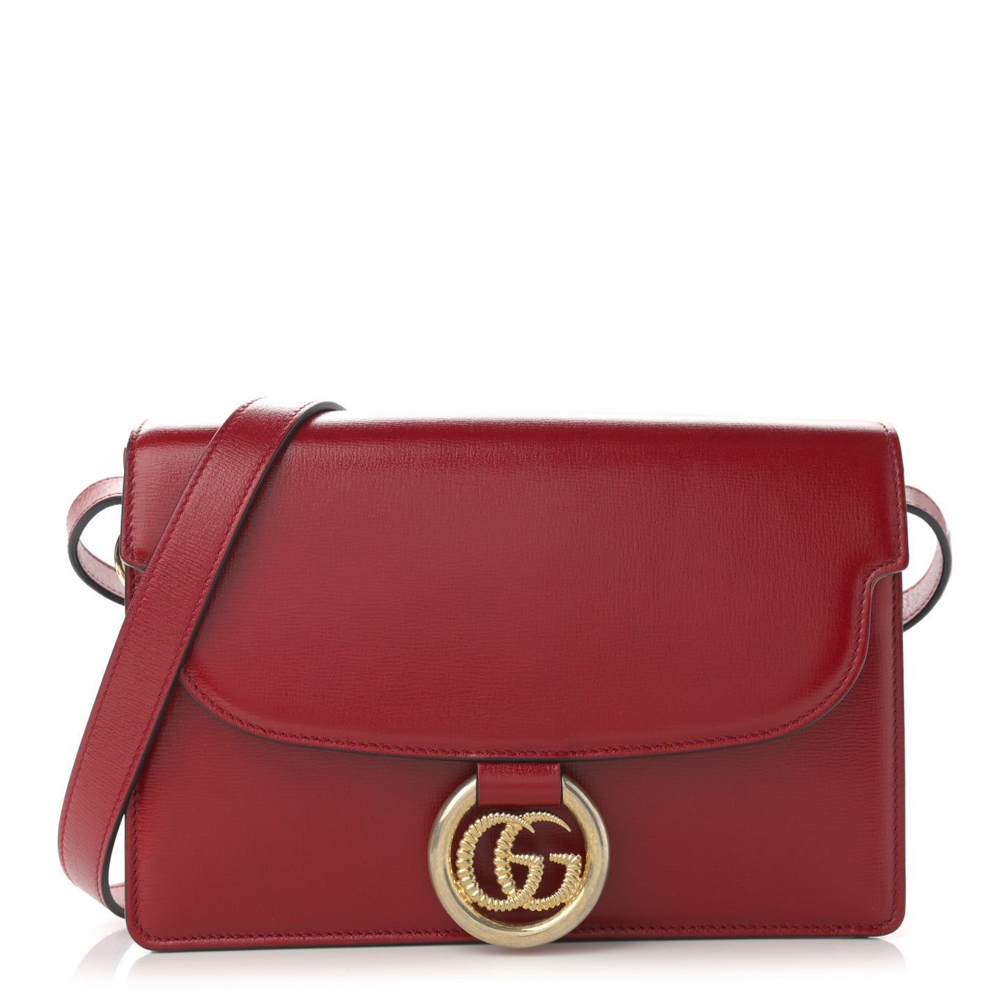 Textured Calfskin Small Torchon GG Ring Shoulder Bag New Cherry Red