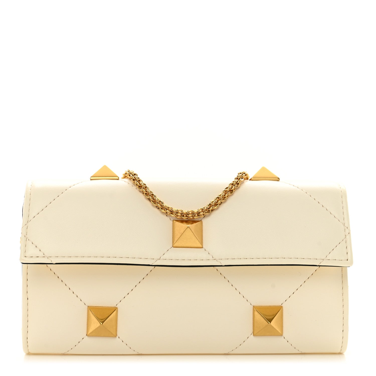Valentino Garavani Nappa Roman Stud Wallet on Chain Ivory 1 of 9