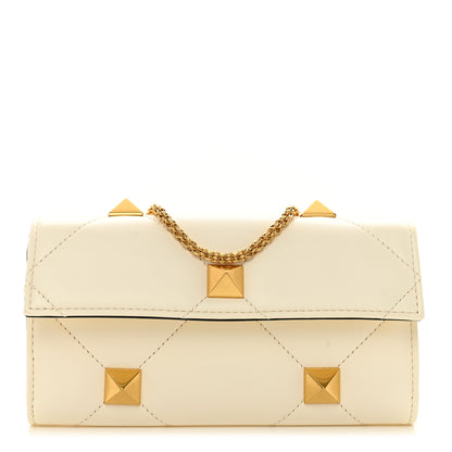 Valentino Garavani Nappa Roman Stud Wallet on Chain Ivory 1 of 9