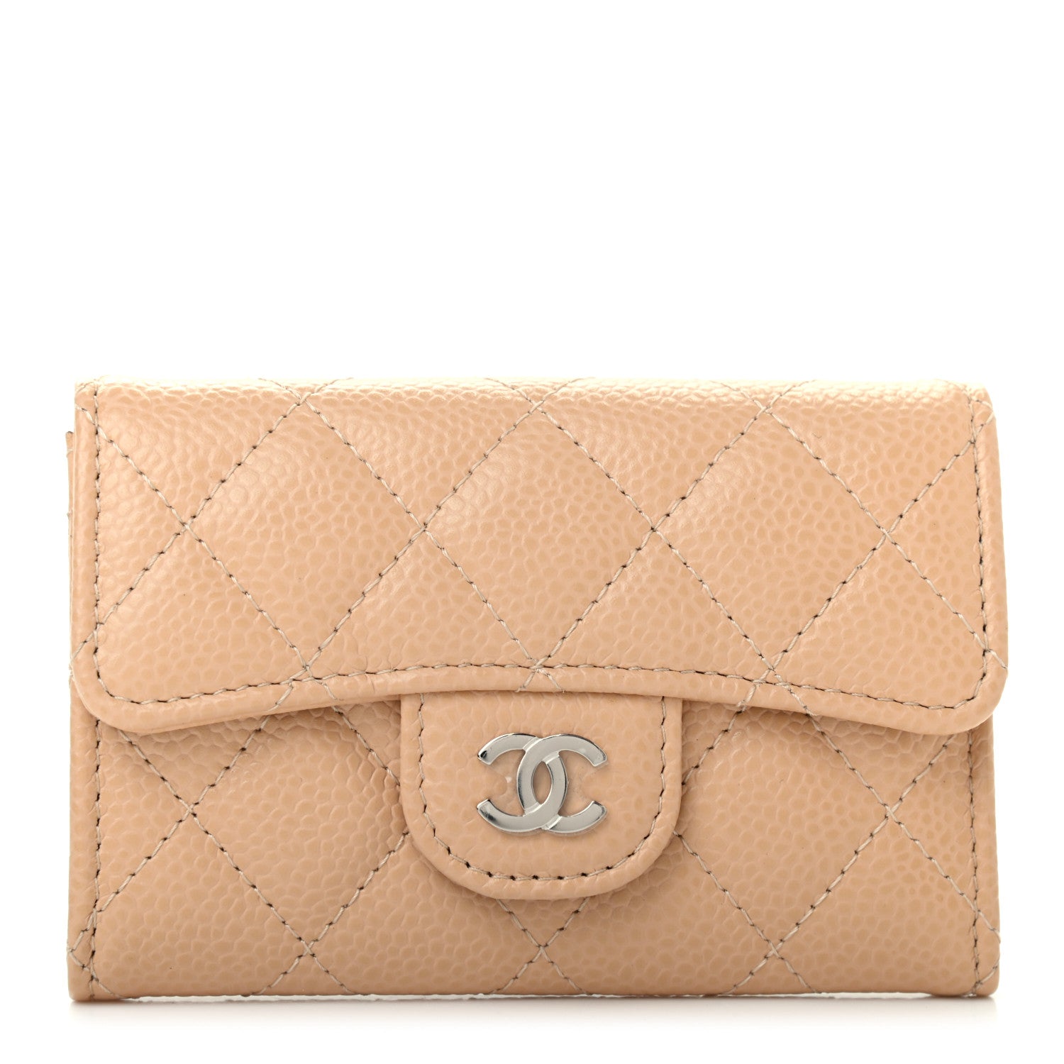 Chanel Caviar Quilted Flap Card Holder Wallet Beige 1 of 8
