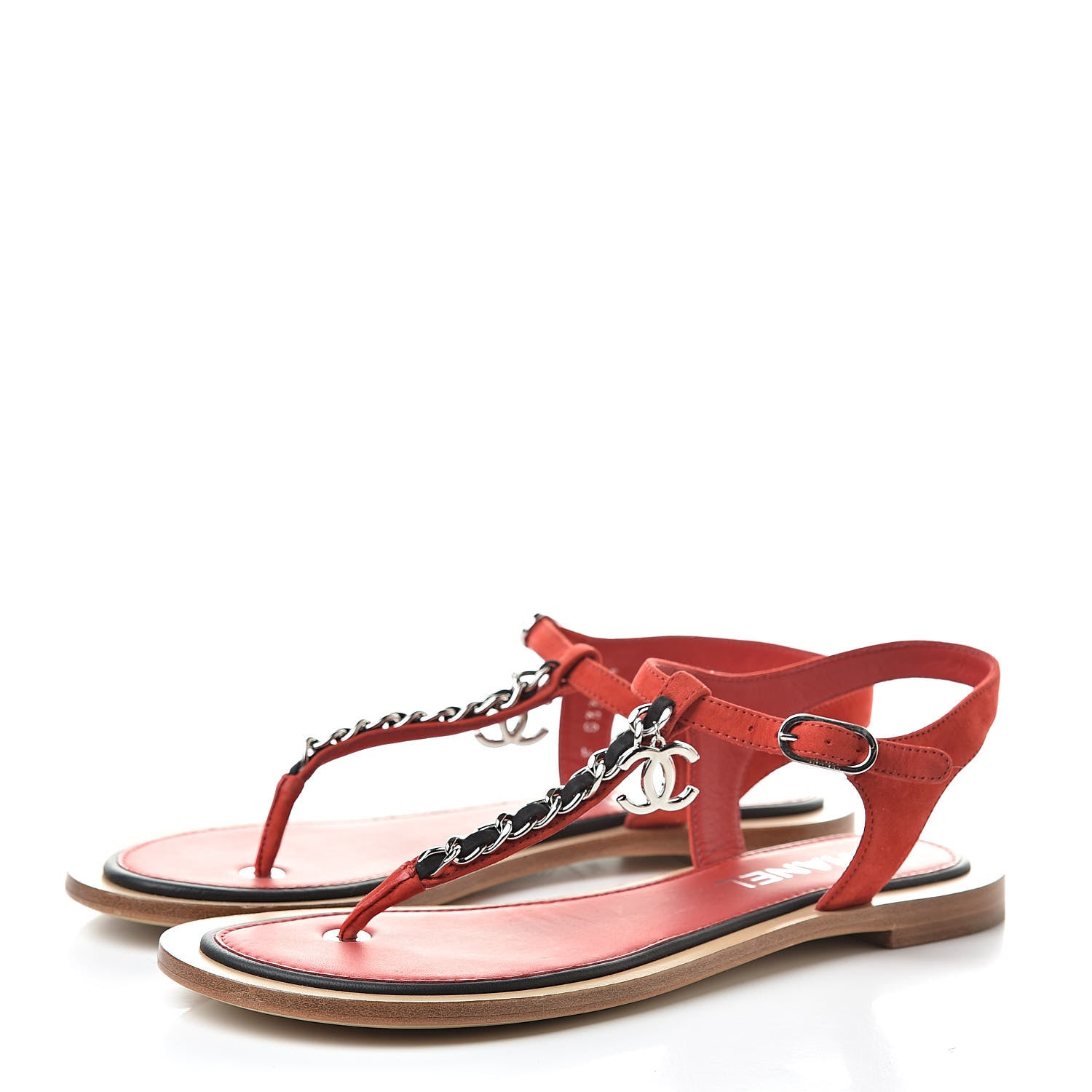 Chanel Lambskin Chain CC Thong Sandals 36 Red 3 of 17