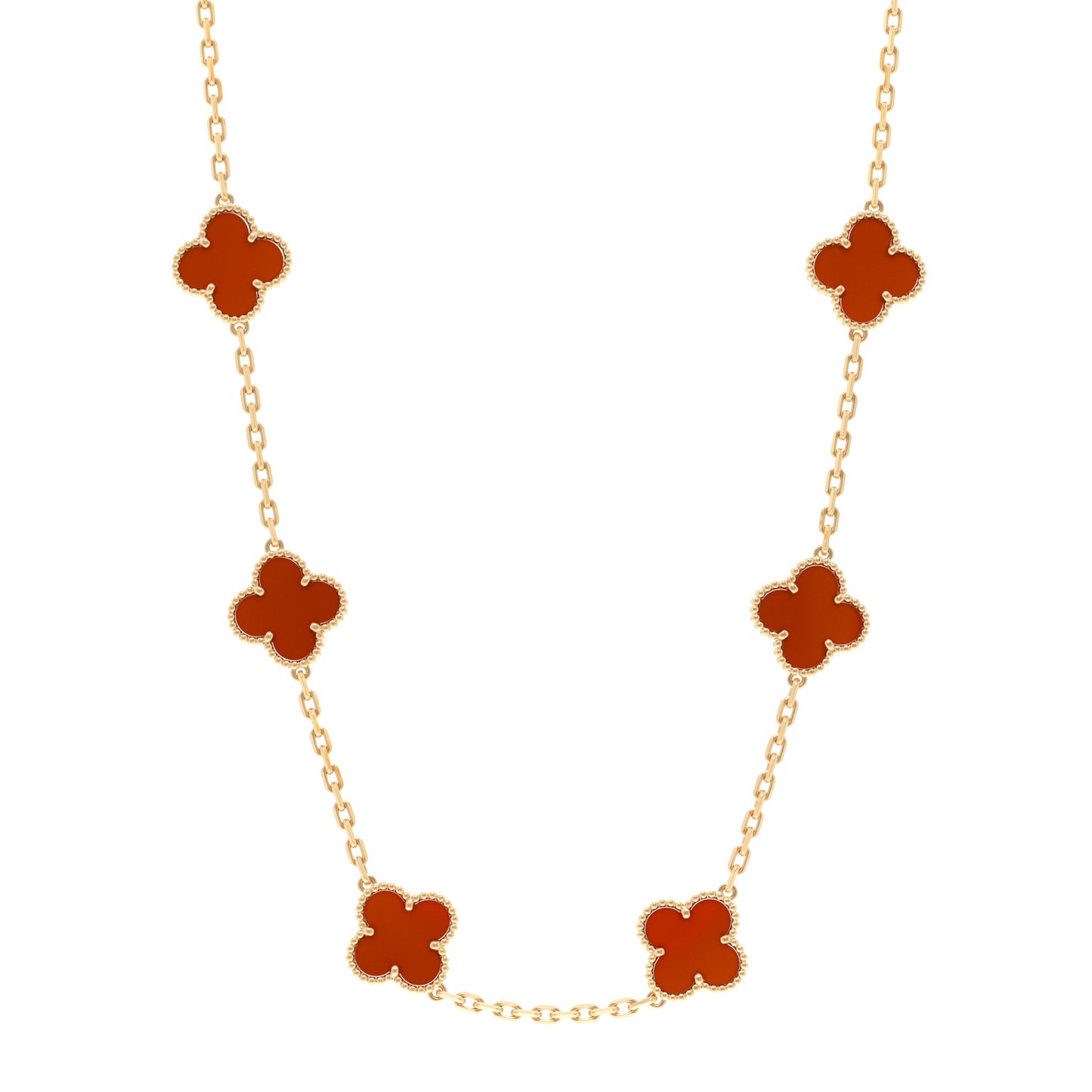 18K Yellow Gold Carnelian 10 Motifs Vintage Alhambra Necklace