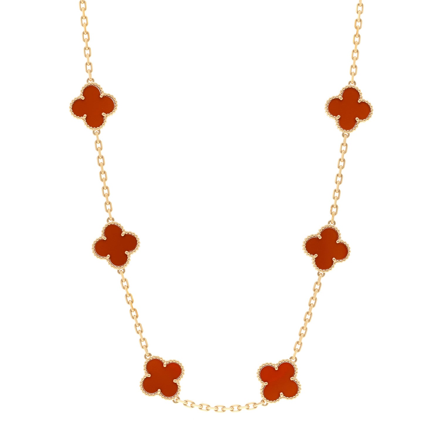 Van Cleef & Arpels 18K Yellow Gold Carnelian 10 Motifs Vintage Alhambra Necklace 1 of 6
