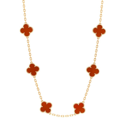 Van Cleef & Arpels 18K Yellow Gold Carnelian 10 Motifs Vintage Alhambra Necklace 1 of 6