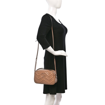 Gucci Calfskin Matelasse Monochrome Small GG Marmont Chain Shoulder Bag Camelia 2 of 8