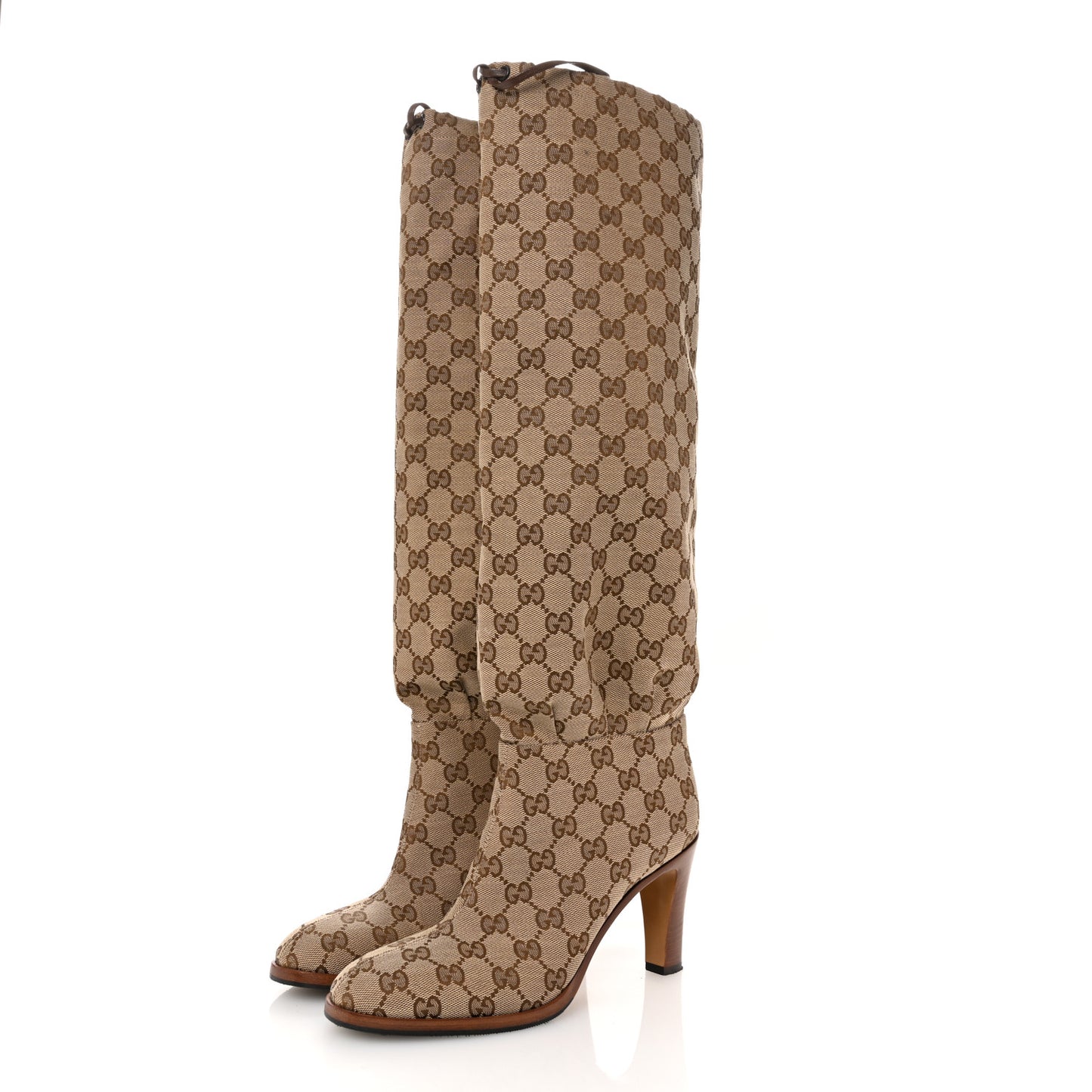 Monogram Malaga Kid Lisa Mid Heel Boots 38 Beige Ebony