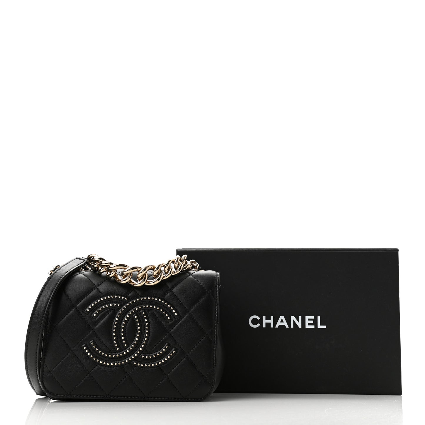 Lambskin Quilted Studded Beauty Begins Flap Black