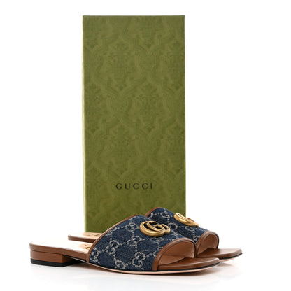 Gucci New Denim GG Monogram Miro Soft Calfskin Jolie Slide Sandals 37 Blue Tea Cuir Epilog 11 of 11