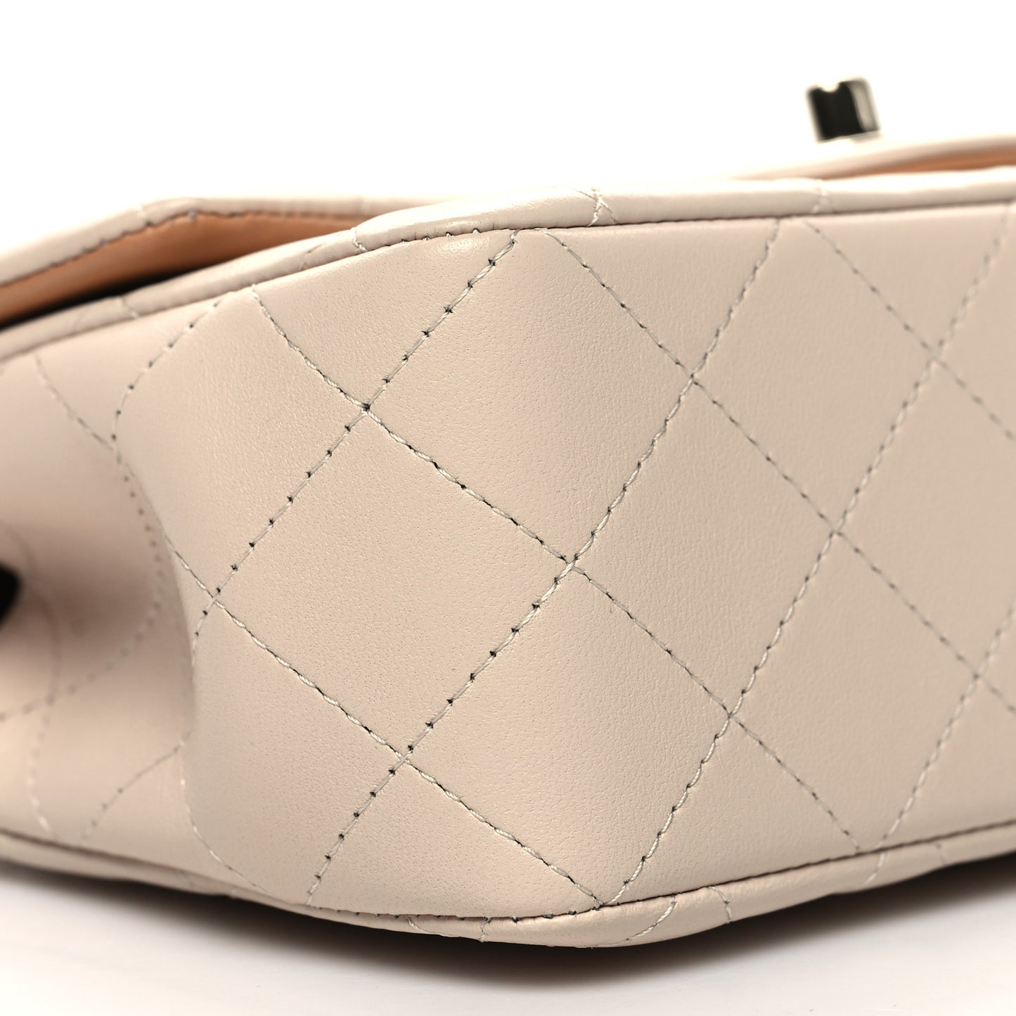 Lambskin Quilted Bi-Color Mini Top Handle Rectangular Flap Ecru Dark Beige
