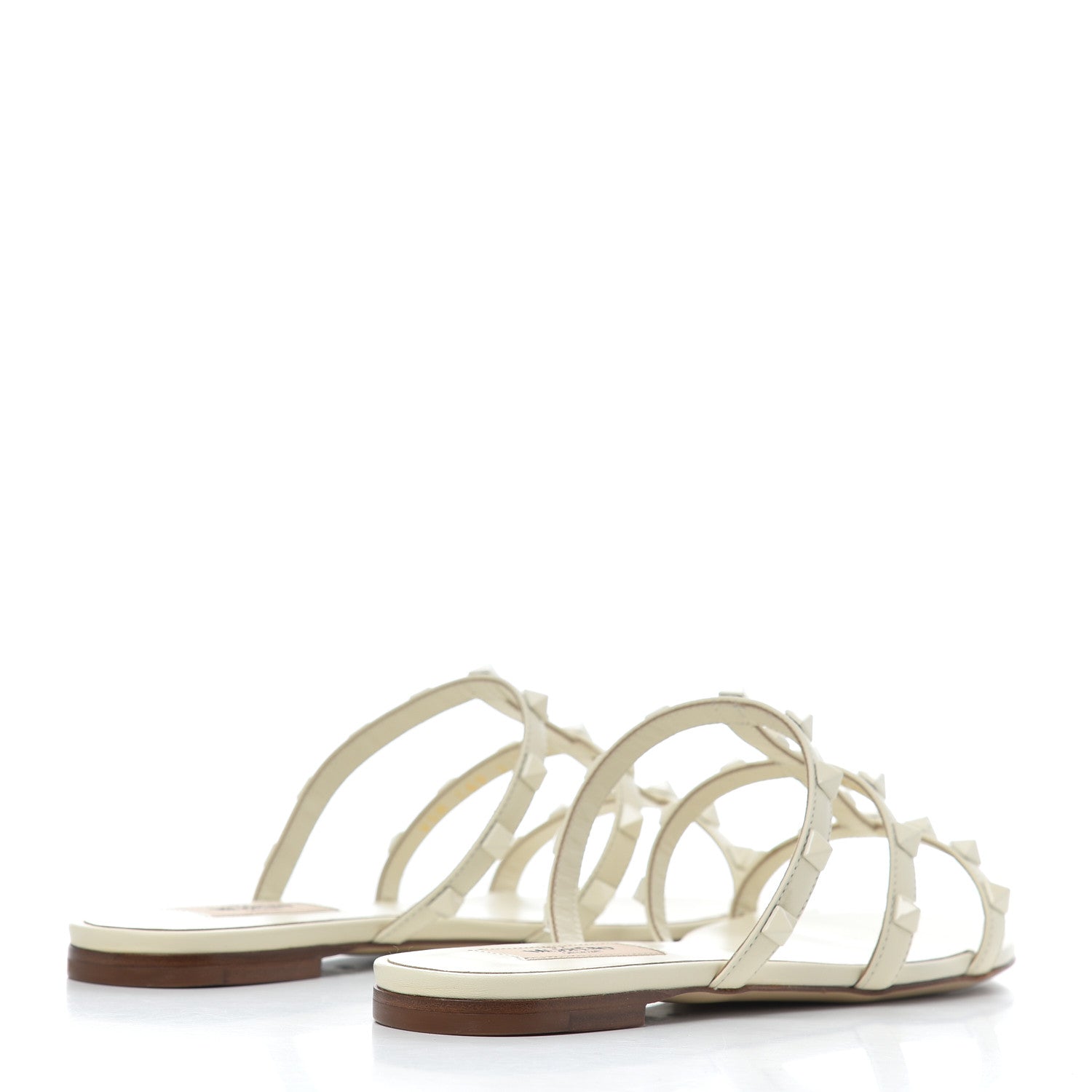 Valentino Garavani Calfskin Lacquered Monochrome Rockstud Caged Flat Slide Sandals 37.5 Ivory 4 of 9