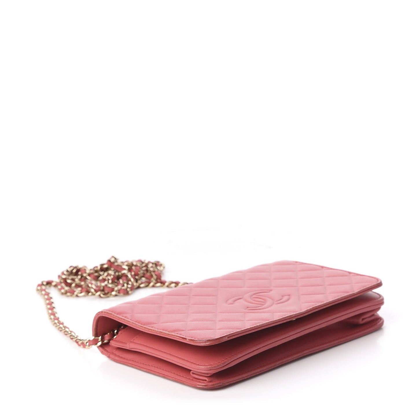 Goatskin Quilted Diamond CC Wallet On Chain WOC Pink
