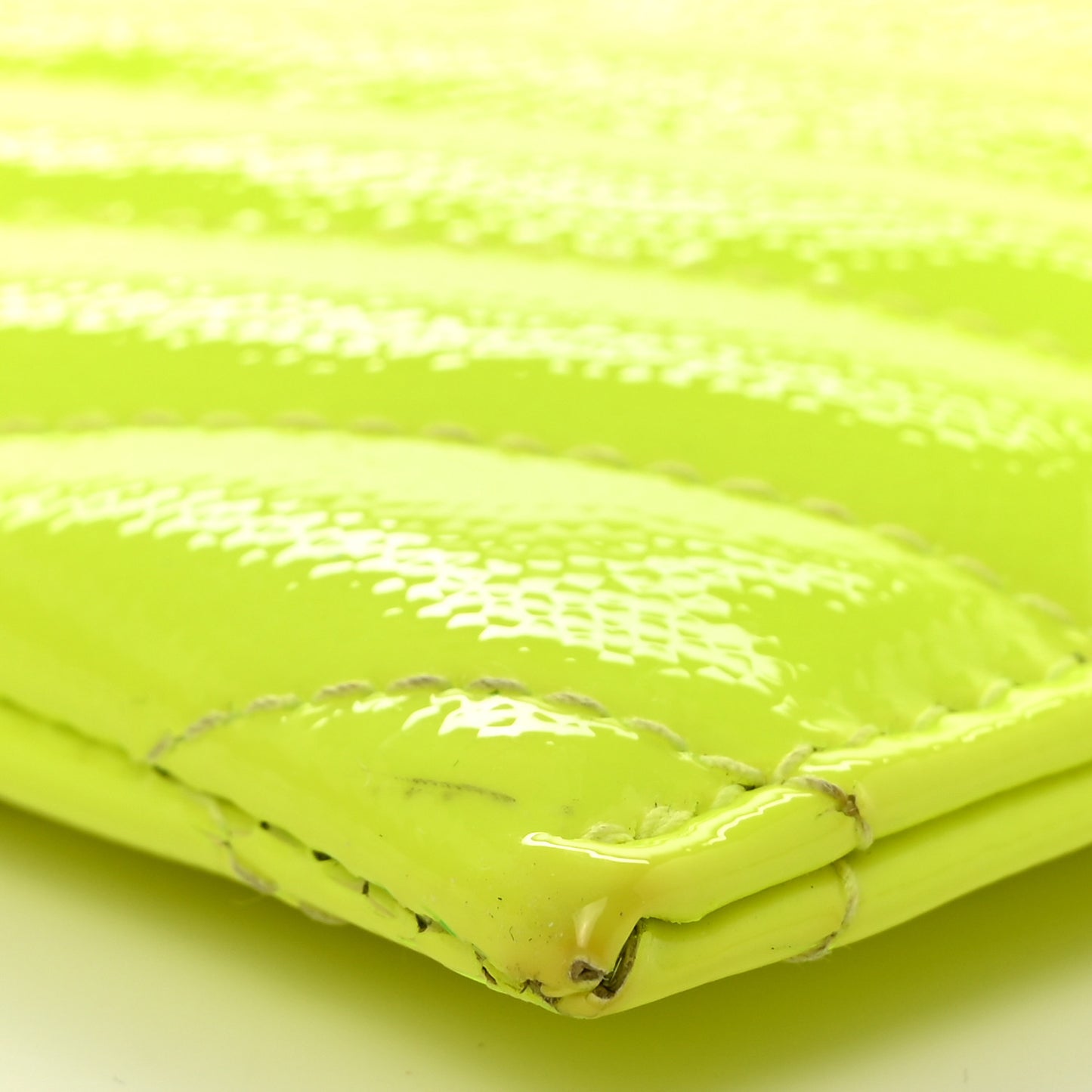 Patent Grain De Poudre Matelasse Chevron Monogram Bill Pouch Neon Yellow