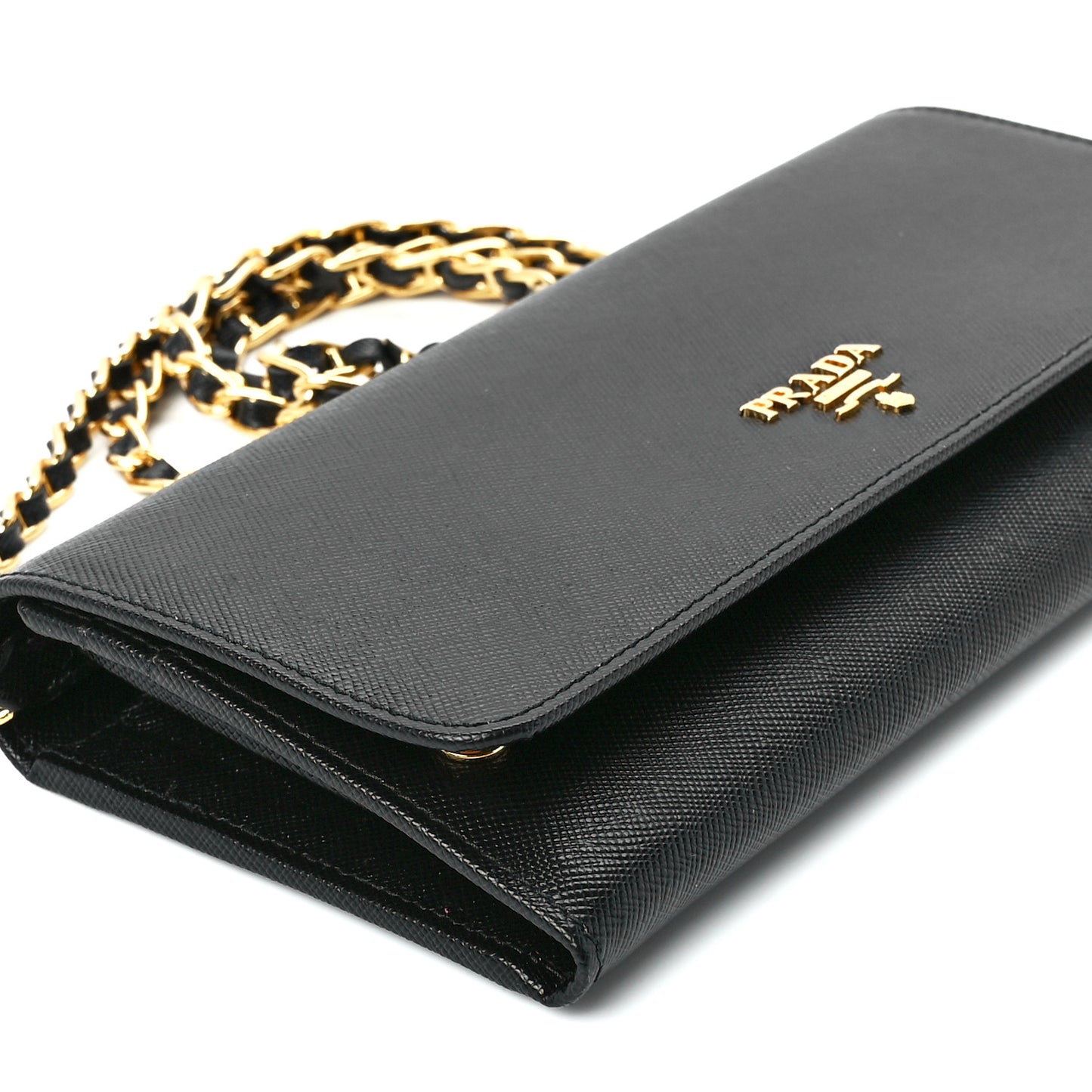 Saffiano Metal Oro Chain Wallet Black