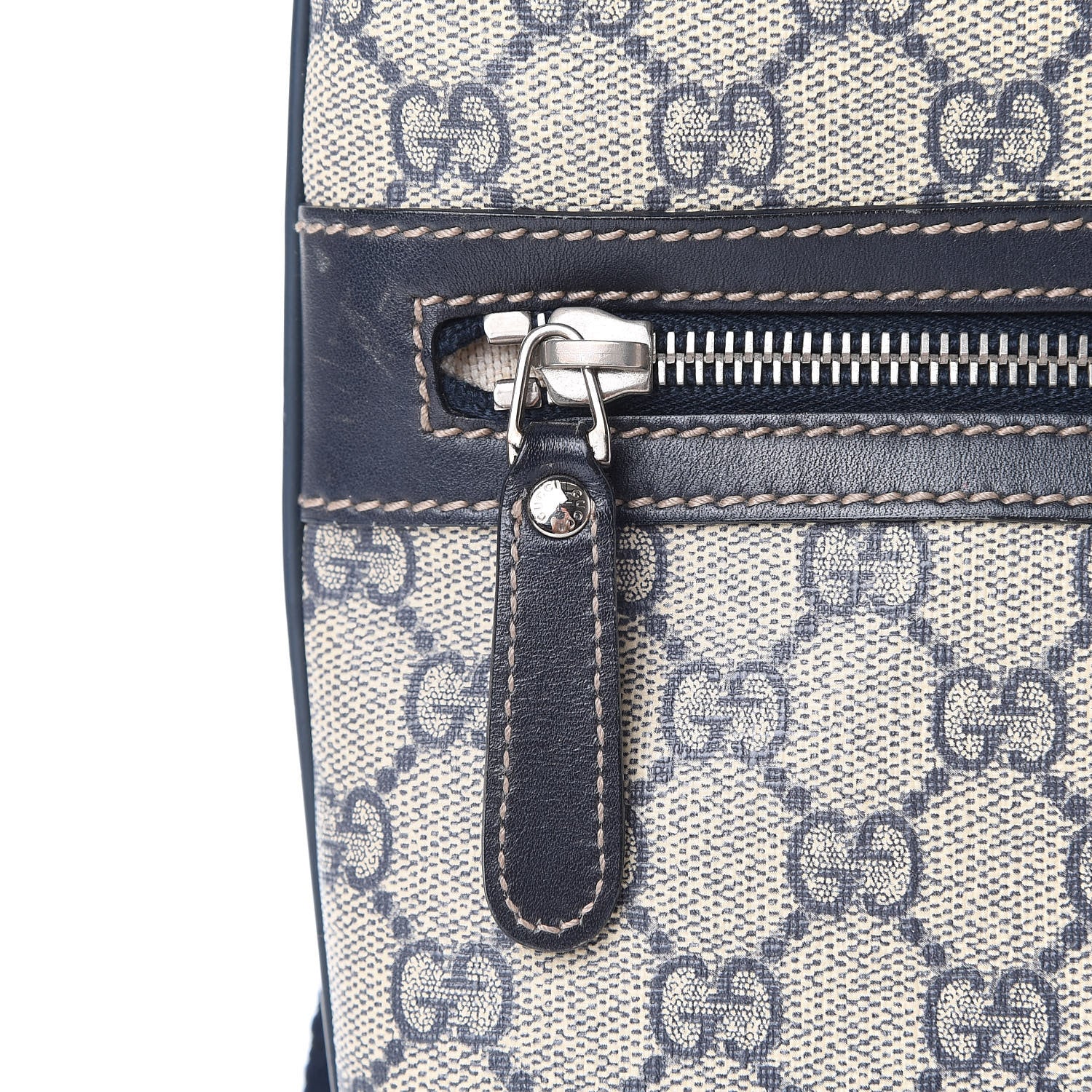 Gucci GG Supreme Monogram Small Flat Side Zip Messenger Bag Beige Blue 12 of 13