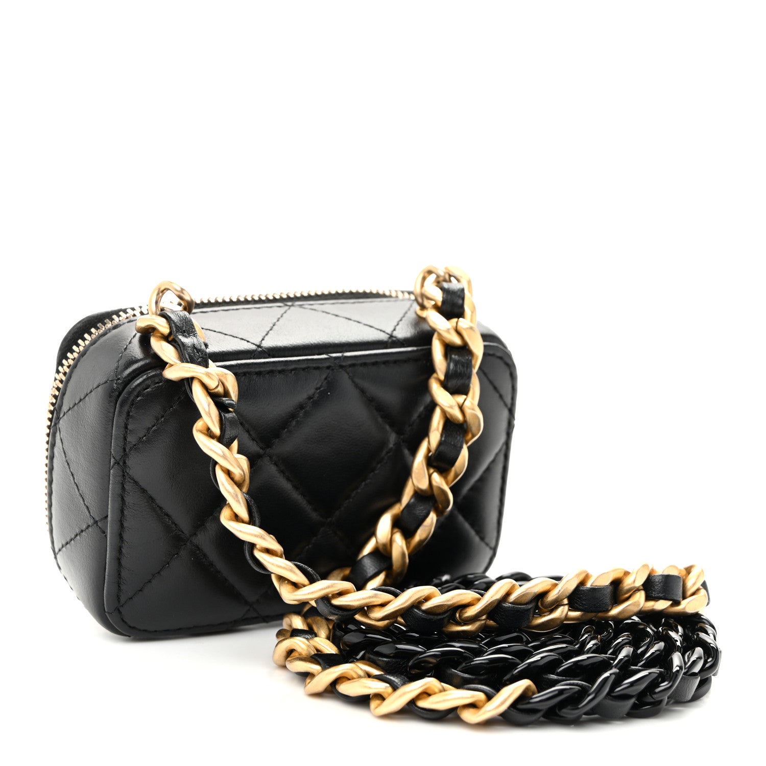 Chanel Lambskin Quilted Mini Lacquered Chain Clutch Black 3 of 10