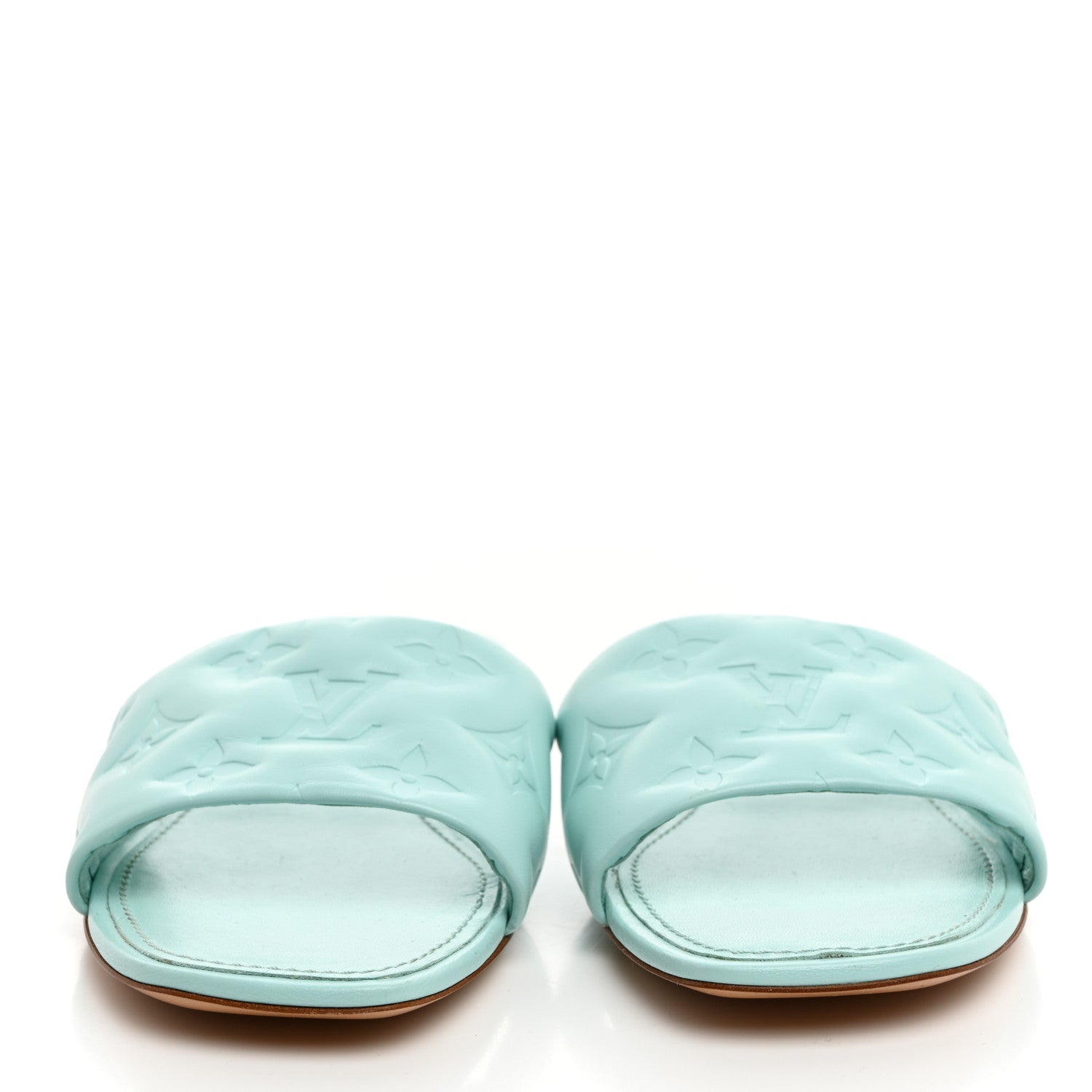 Louis Vuitton Lambskin Embossed Monogram Revival Flat Mules 37.5 Vert D'eau Green 2 of 9