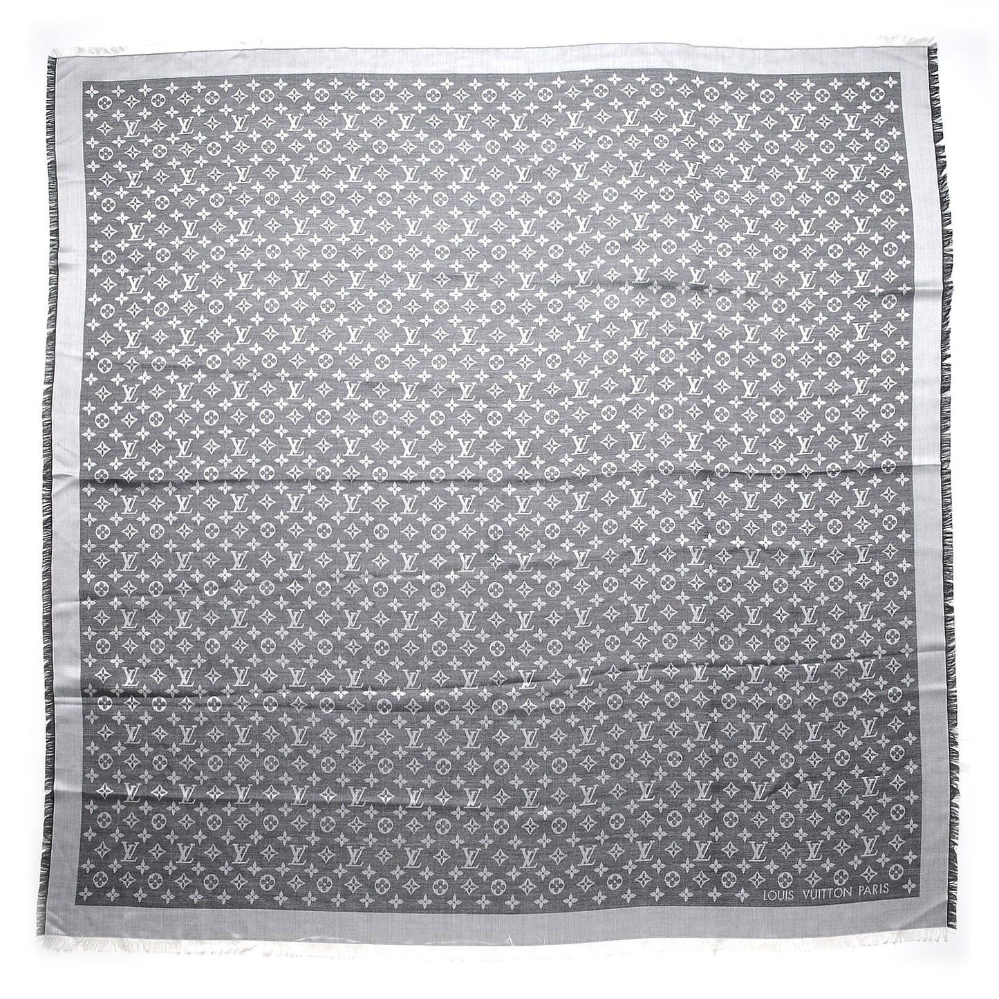 Wool Silk Monogram Denim Shawl Black