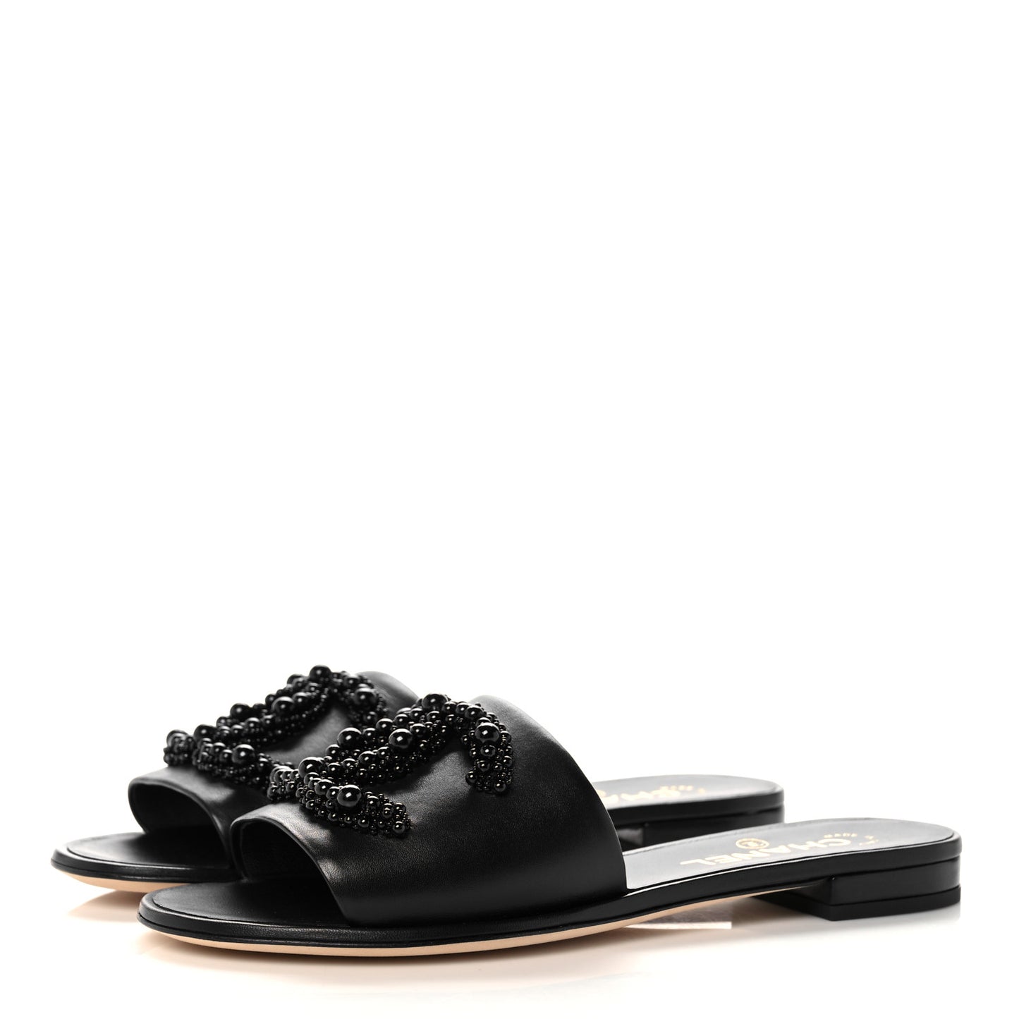 Lambskin Beaded CC Mules 38 Black