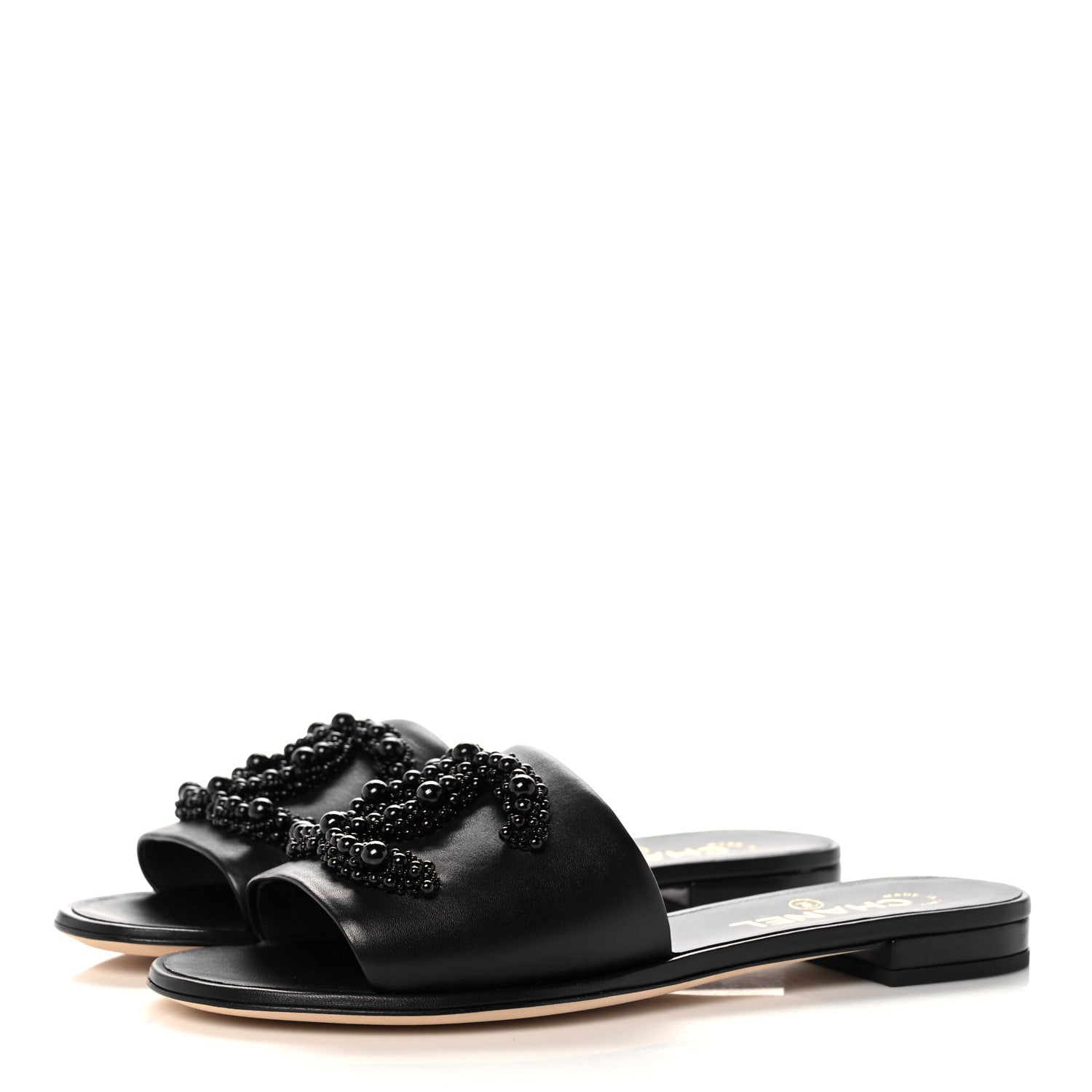 Chanel Lambskin Beaded CC Mules 38 Black 3 of 10