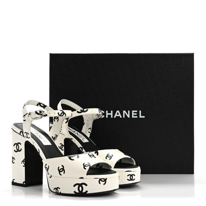 Chanel Printed Lambskin CC Platform Sandals 36 White Black 10 of 10