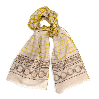 Hermes Cashmere Maillons Et Chains Beige Chine Jaune Sol 1 of 5