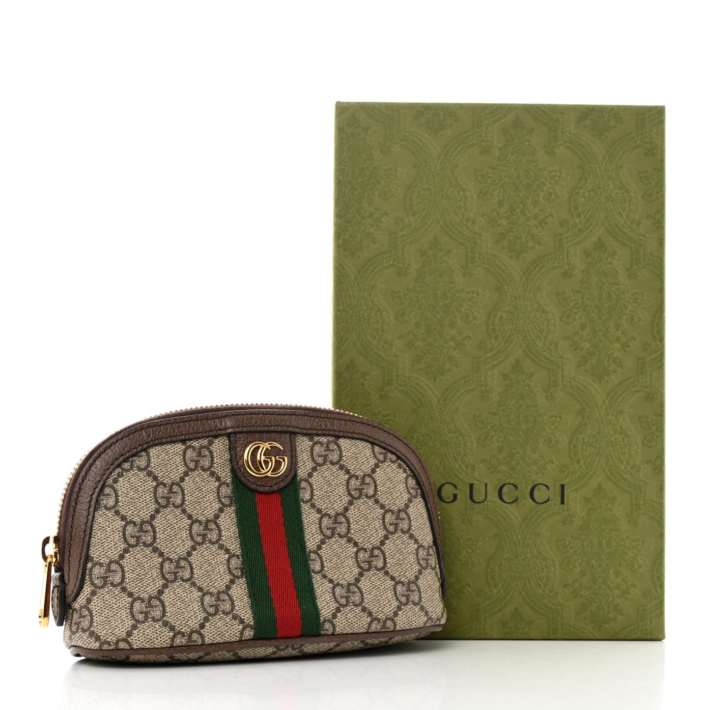GG Supreme Monogram Textured Calfskin Web Medium Ophidia Cosmetic Case Beige Ebony New Acero