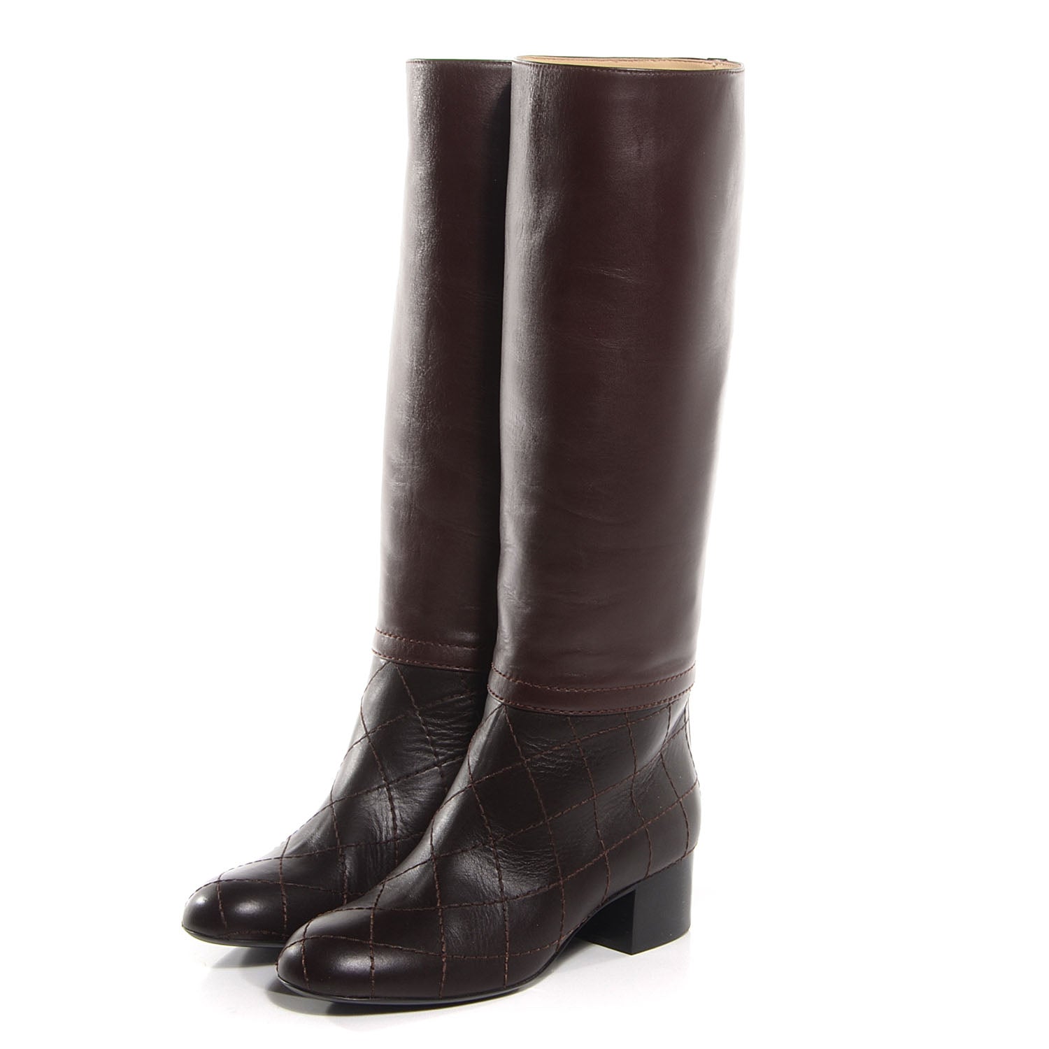 Chanel Leather CC Quilted Knee High Riding Boots 36 Dark Brown 3 of 8