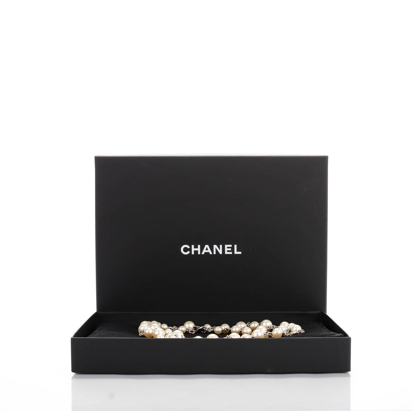 Crystal Pearl CC Long Necklace Silver