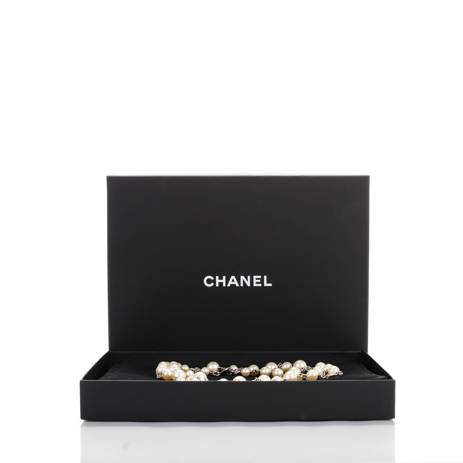 Chanel Crystal Pearl CC Long Necklace Silver 5 of 5