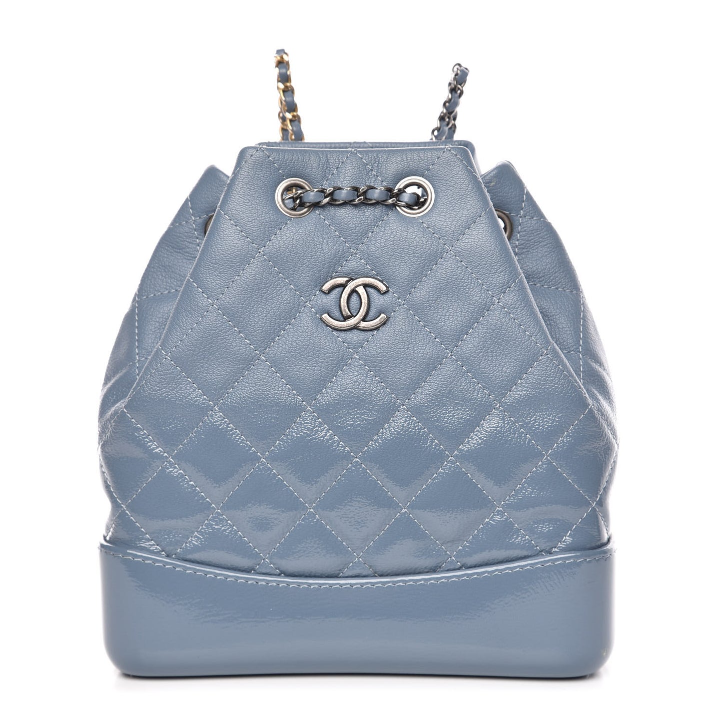Patent Goatskin Quilted Small Gabrielle Backpack Blue