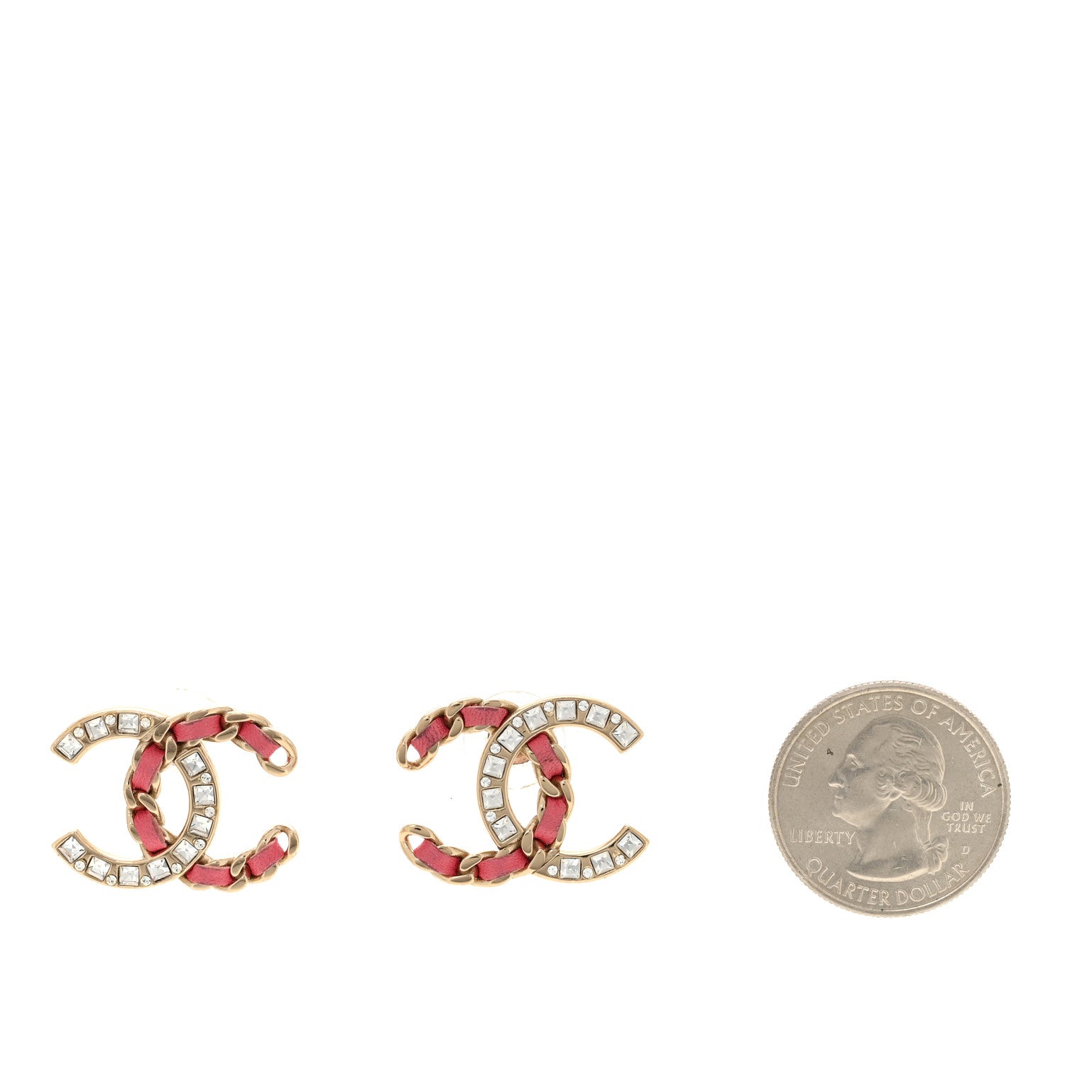 Chanel Lambskin Baguette Crystal CC Chain Earrings Pink Gold 3 of 10