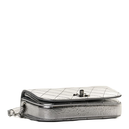 Chanel Hammered Metallic Calfskin Quilted Flap Silver 4 of 12