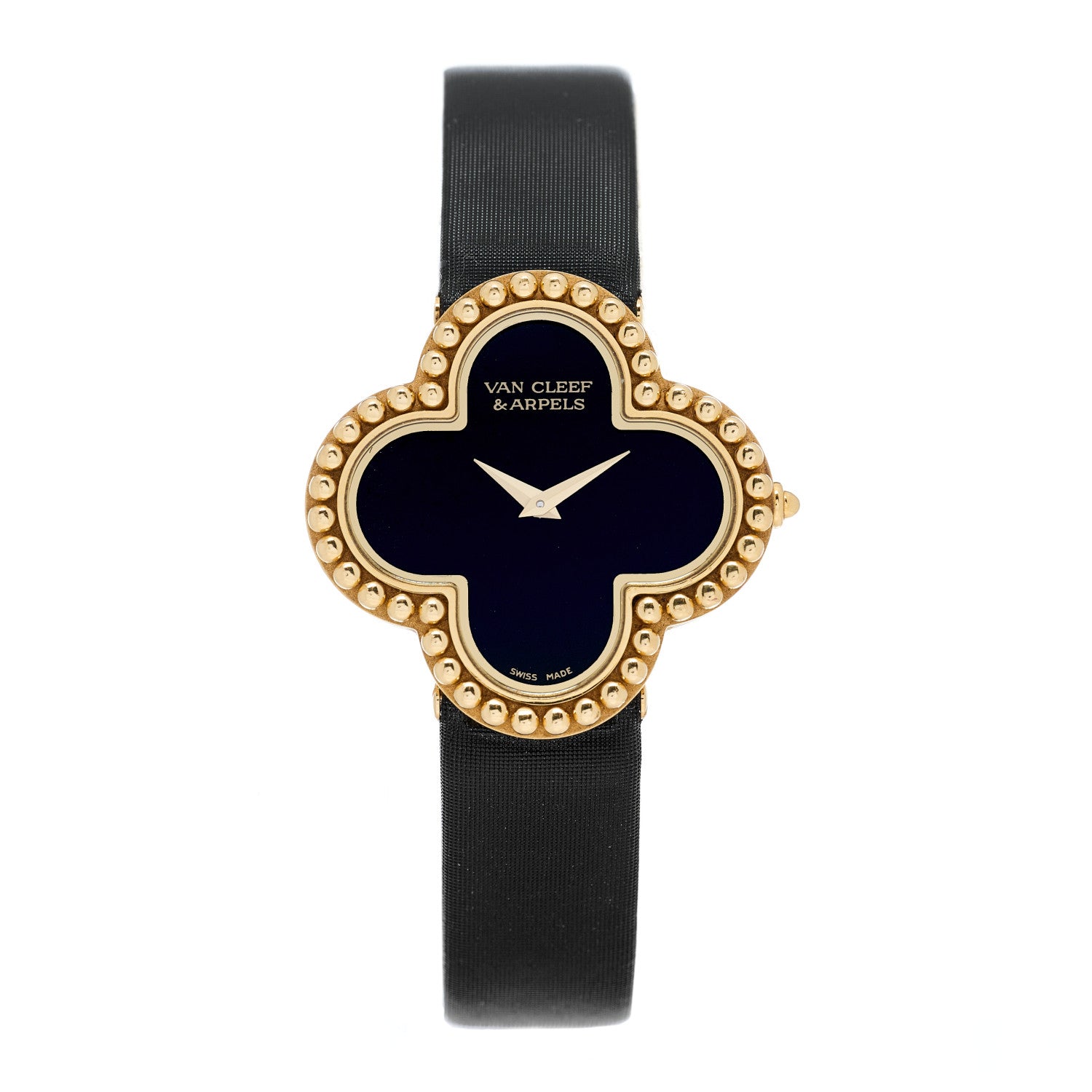 Van Cleef & Arpels 18K Yellow Gold Satin Onyx 26mm Alhambra Quartz Watch 1 of 4