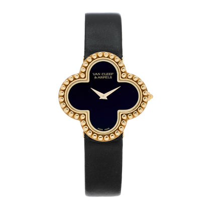 Van Cleef & Arpels 18K Yellow Gold Satin Onyx 26mm Alhambra Quartz Watch 1 of 4