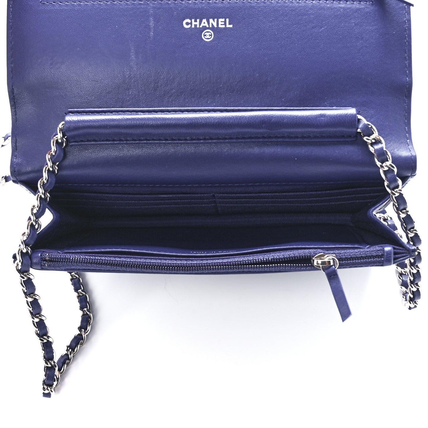 Lambskin Quilted Wallet On Chain WOC Blue