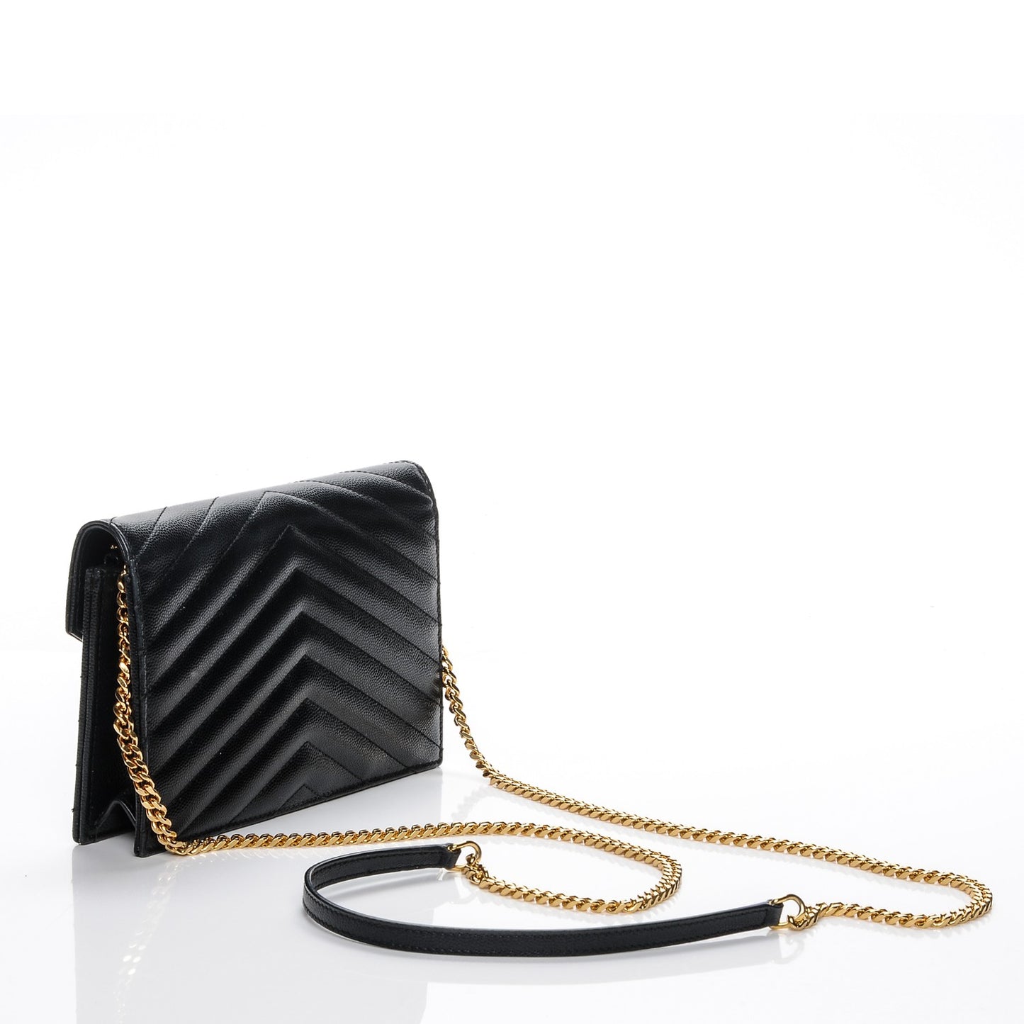 Grain De Poudre Matelasse Chevron Monogram Envelope Chain Wallet Black
