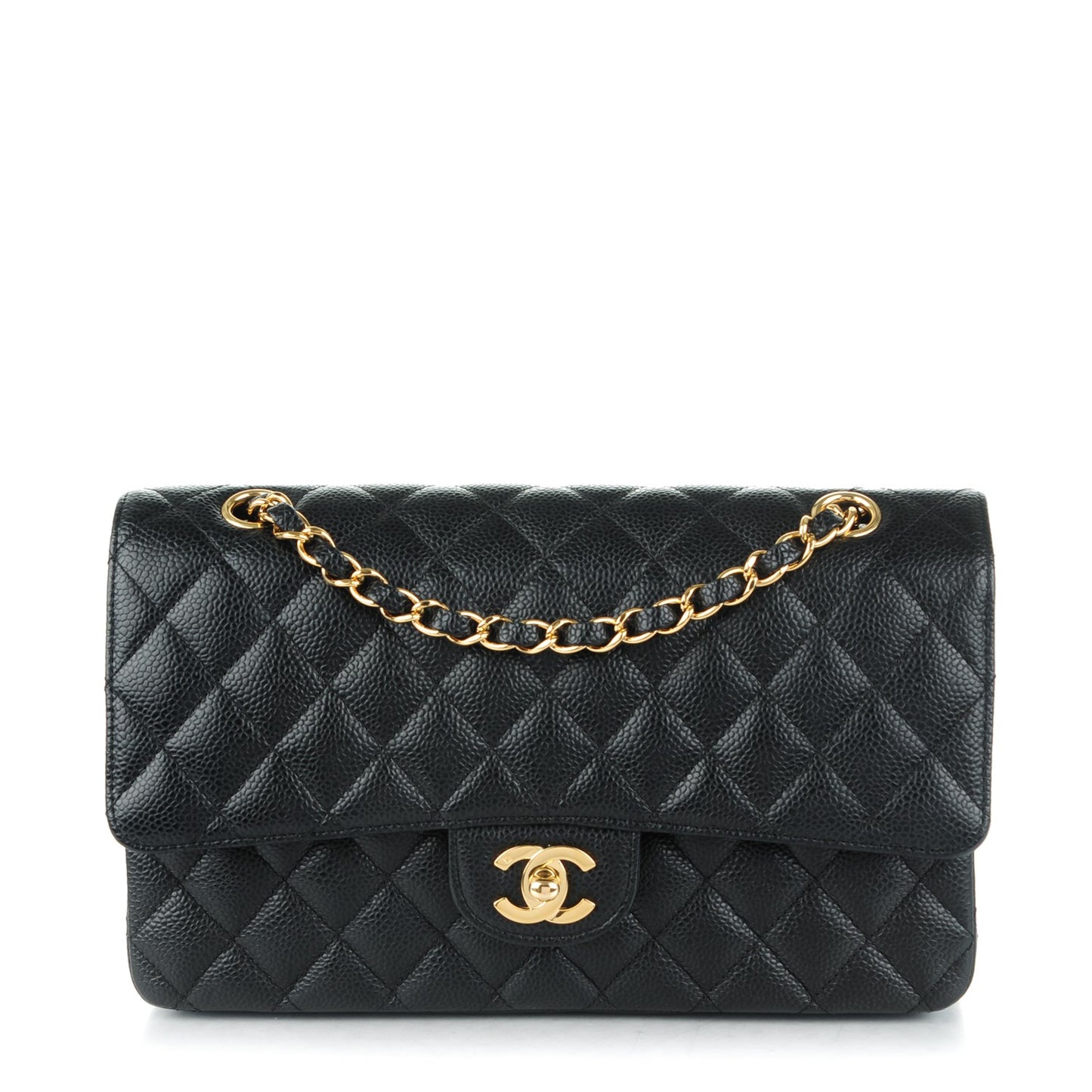 Caviar Quilted Medium Double Flap Black