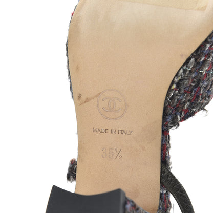 Chanel Tweed Grosgrain Cap Toe CC Slingback Pumps 35.5 Brown Red Black 8 of 10