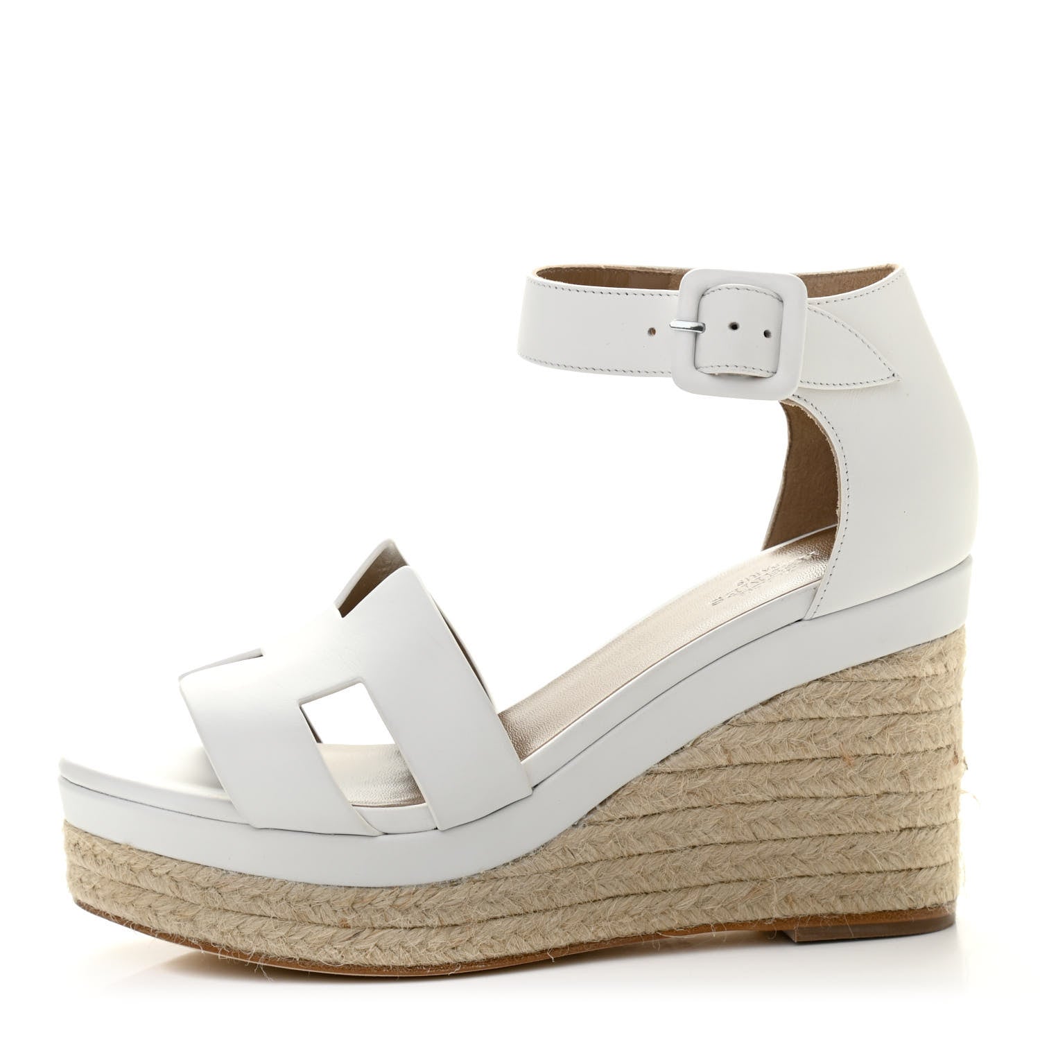Hermes Goatskin Doll 60 Espadrille Wedge Sandals 36 White 1 of 9