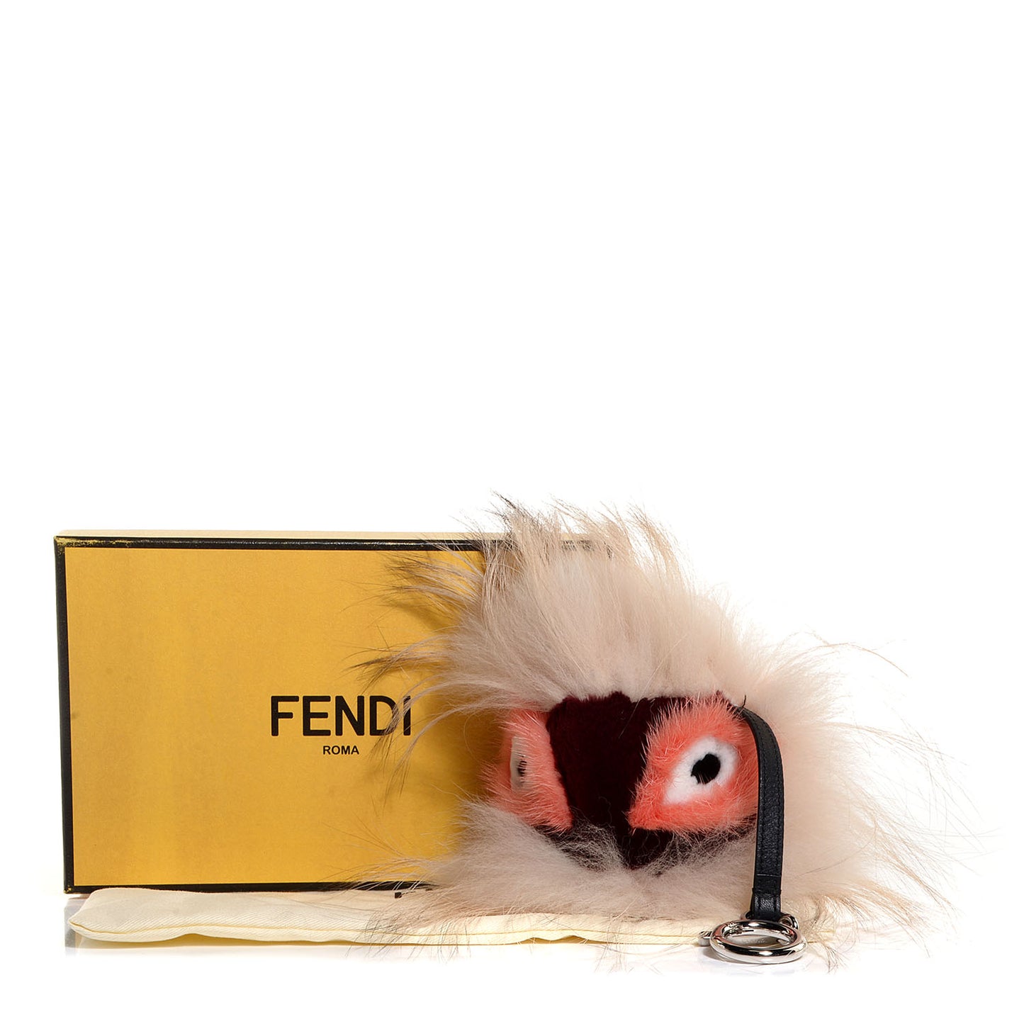 Fox Mink Rabbit Fur Vitello Flamingo Punchy Monster Bag Bug Charm Flamingo Rosa