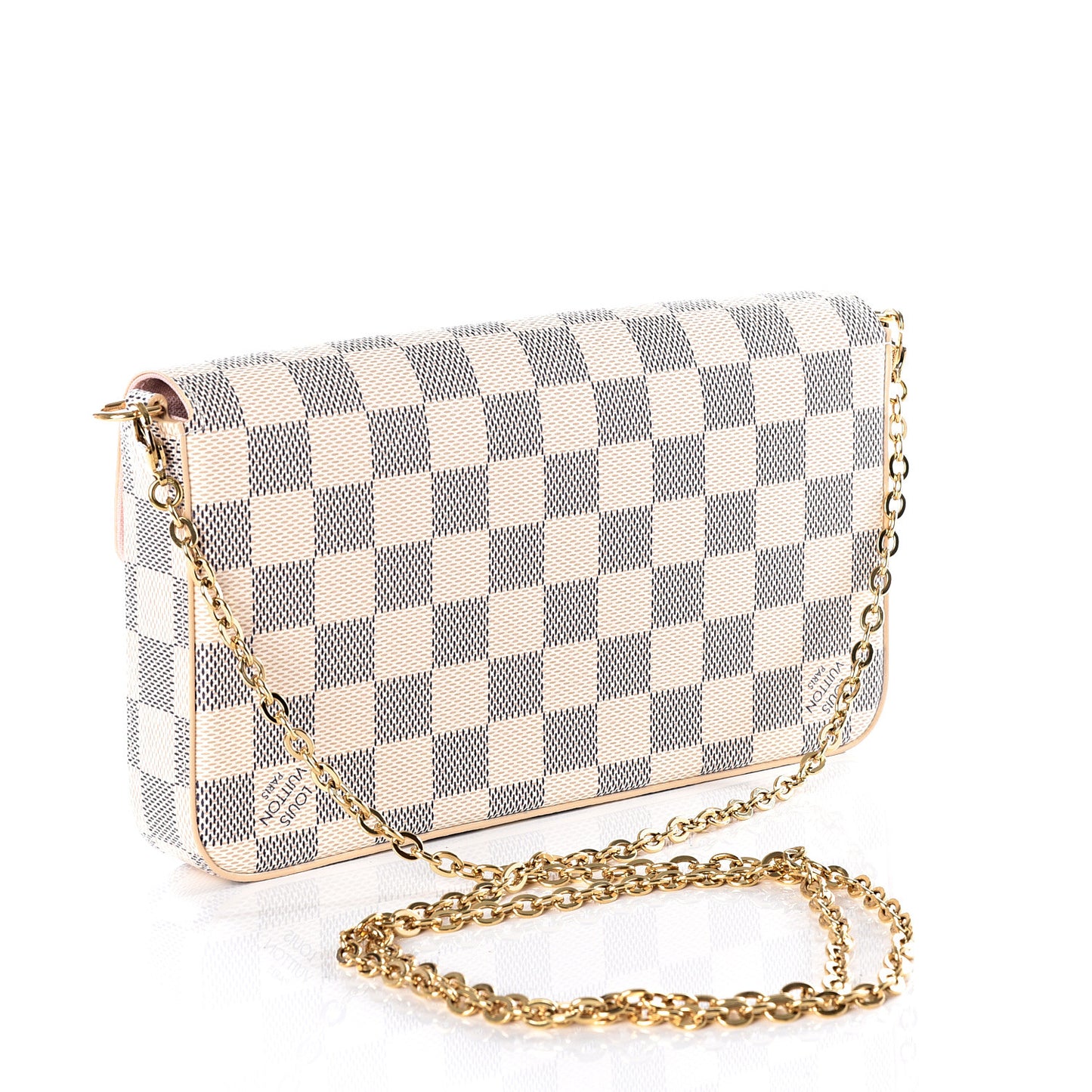 Damier Azur Pochette Felicie Chain Wallet Rose Ballerine