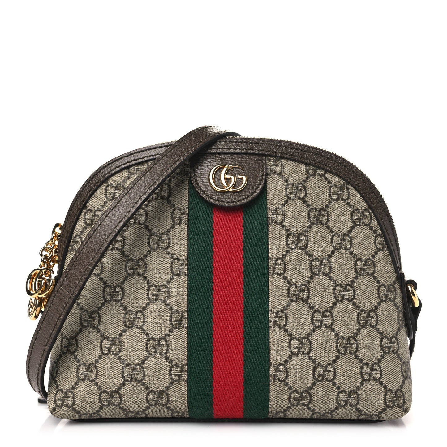 GG Supreme Monogram Textured Dollar Calfskin Web Small Ophidia Dome Shoulder Bag Beige Ebony New Acero