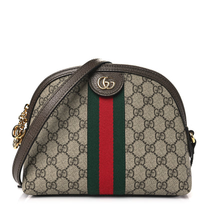 Gucci GG Supreme Monogram Textured Dollar Calfskin Web Small Ophidia Dome Shoulder Bag Beige Ebony New Acero 1 of 10