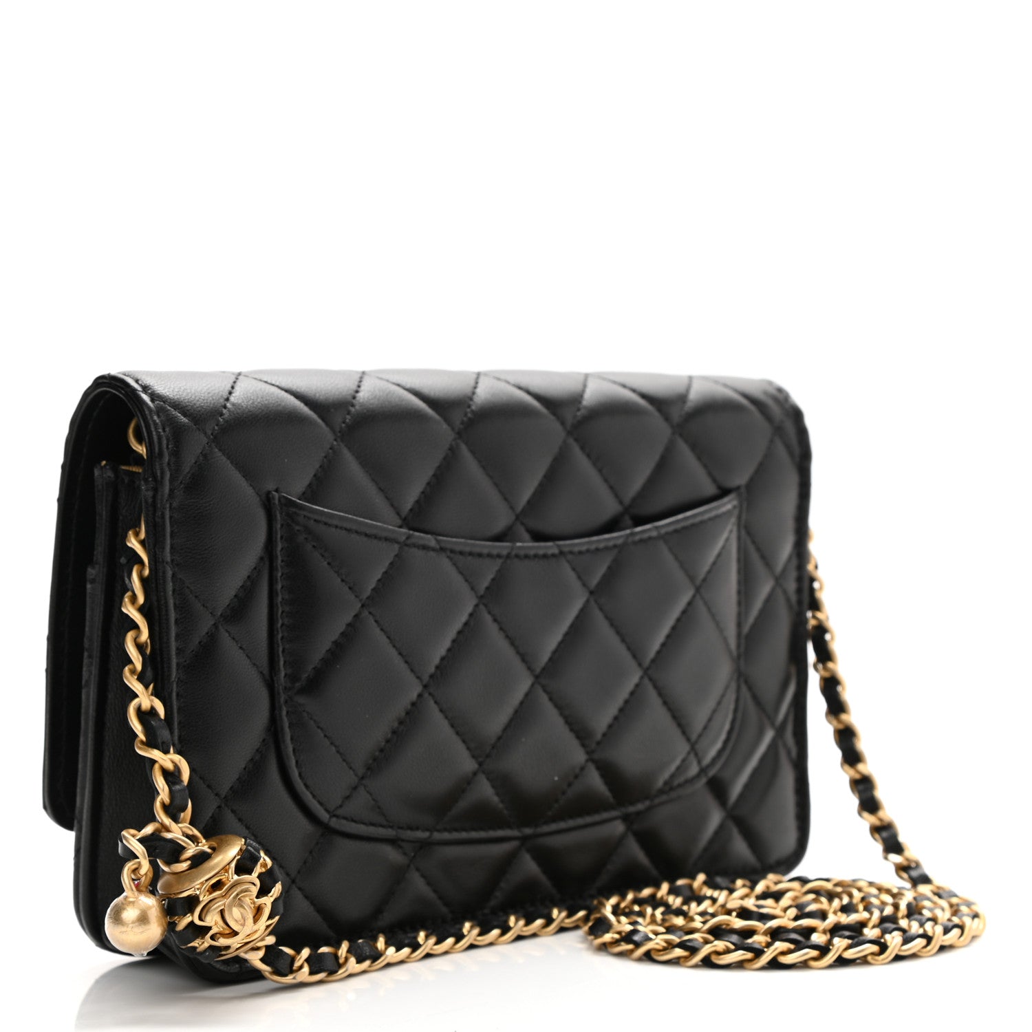 Chanel Lambskin Quilted CC Pearl Crush Wallet on Chain WOC Black 3 of 11