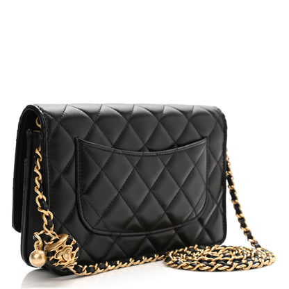 Chanel Lambskin Quilted CC Pearl Crush Wallet on Chain WOC Black 3 of 11