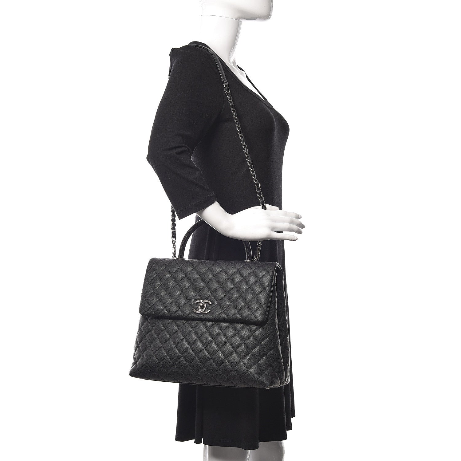 Chanel Caviar Lizard Quilted Large Coco Handle Flap Black 3 of 17
