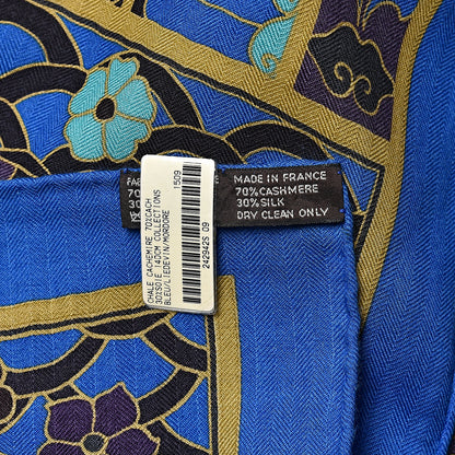 Hermes Cashmere Silk Collections Imperiales Shawl 140 Bleu Lie De Vin Mordore 3 of 4